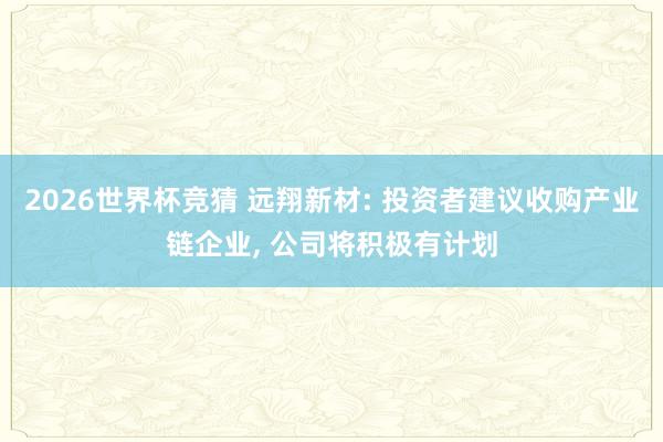 2026世界杯竞猜 远翔新材: 投资者建议收购产业链企业， 公司将积极有计划