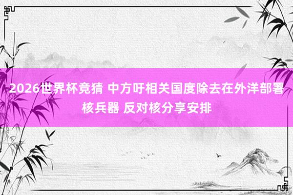2026世界杯竞猜 中方吁相关国度除去在外洋部署核兵器 反对核分享安排