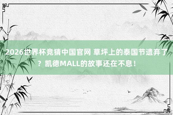 2026世界杯竞猜中国官网 草坪上的泰国节遗弃了?凯德MALL的故事还在不息!