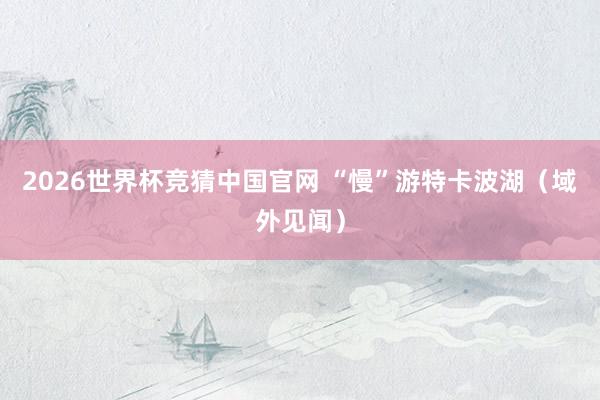 2026世界杯竞猜中国官网 “慢”游特卡波湖(域外见闻)