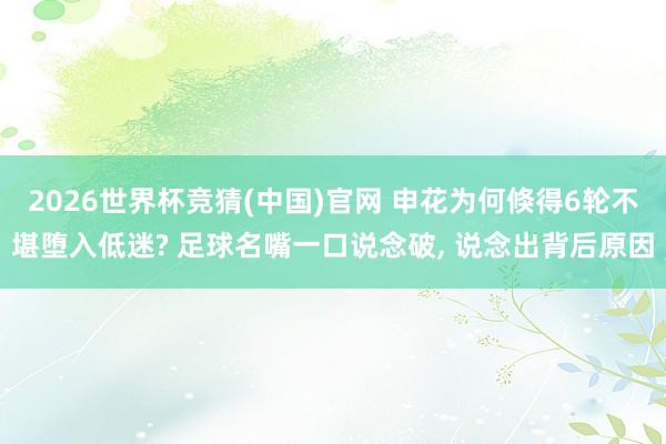 2026世界杯竞猜(中国)官网 申花为何倏得6轮不堪堕入低迷? 足球名嘴一口说念破, 说念出背后原因