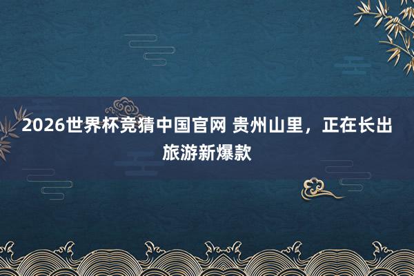 2026世界杯竞猜中国官网 贵州山里,正在长出旅游新爆款