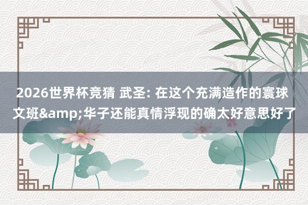 2026世界杯竞猜 武圣: 在这个充满造作的寰球 文班&华子还能真情浮现的确太好意思好了