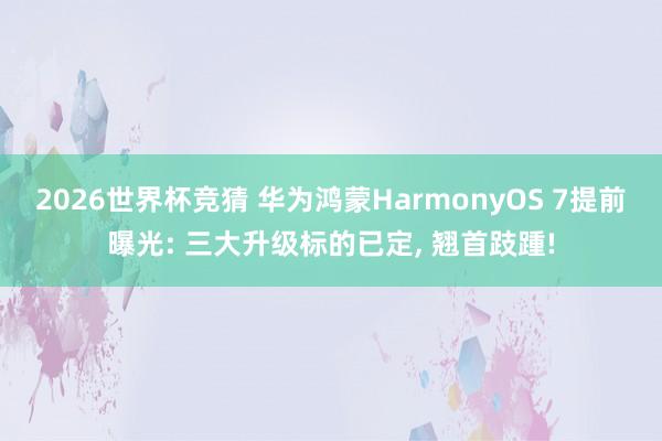 2026世界杯竞猜 华为鸿蒙HarmonyOS 7提前曝光: 三大升级标的已定, 翘首跂踵!