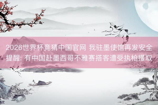 2026世界杯竞猜中国官网 我驻墨使馆再发安全提醒: 有中国赴墨西哥不雅赛搭客遭受执枪攫取