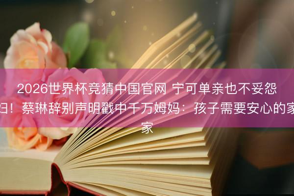 2026世界杯竞猜中国官网 宁可单亲也不妥怨妇!蔡琳辞别声明戳中千万姆妈:孩子需要安心的家