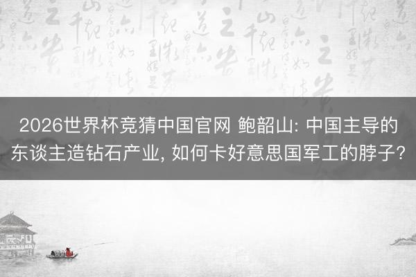 2026世界杯竞猜中国官网 鲍韶山: 中国主导的东谈主造钻石产业, 如何卡好意思国军工的脖子?